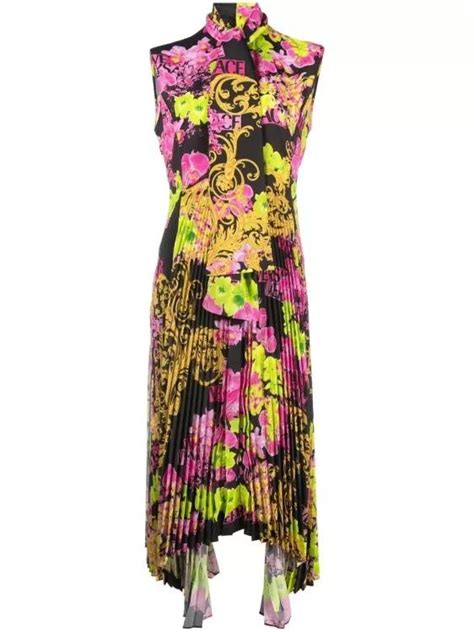 versace orchid dress|Versace Multicolored Orchid Medusa Midi Dress Brown.